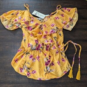 NWT Indulge Yellow Floral Off the Shoulder Blouse with Ruffles